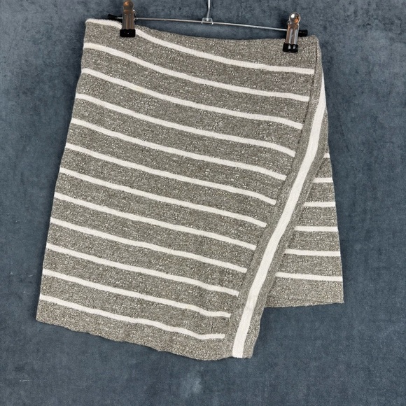 Free People Dresses & Skirts - EUC Free People Asymmetrical tan & White Striped Faux Wrap Knit Mini Skirt Sz S